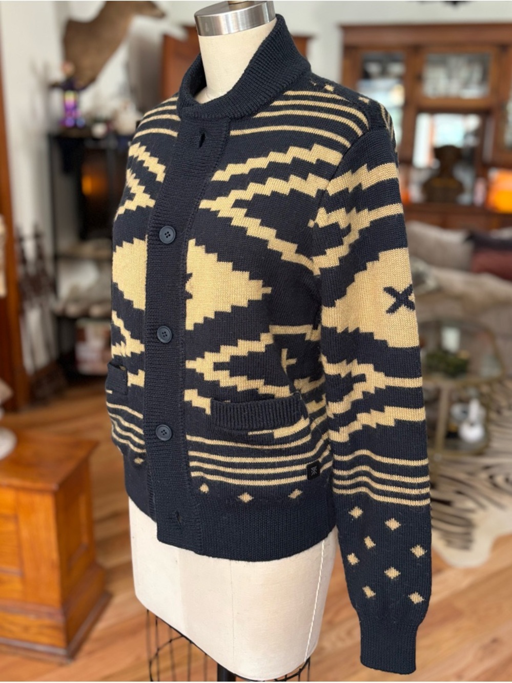 Roark Black & Cream Geometric Knit Cardigan - Picture 3 of 10